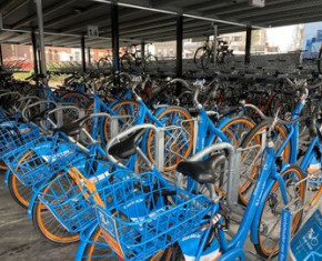 blue-bike fietsen in overdekte fietsenstalling aan station Roeselare